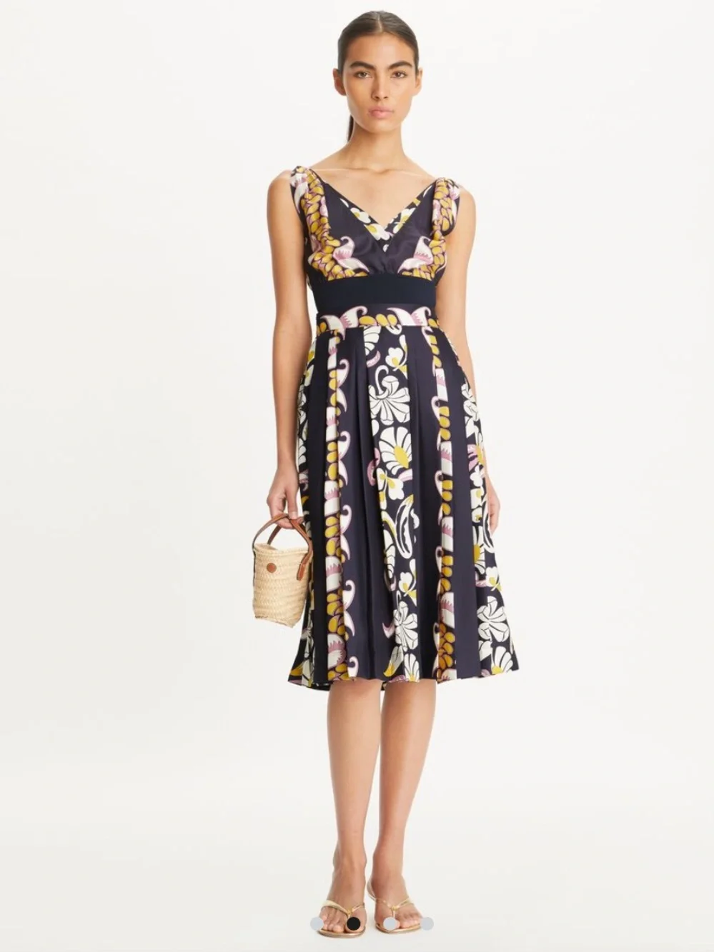 NWT Tory Burch Printed Pleated Silk Skirt Pink Tropical Border Size 2 or 4